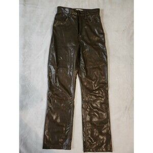 Abercrombie Fitch Women's Brown Faux Leather Jeans The 90s Straight Rise 25 0...